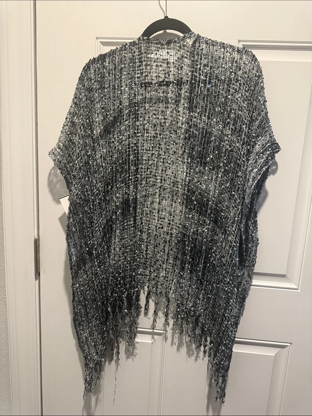Gray Woven Fringe Throw/Cardigan -